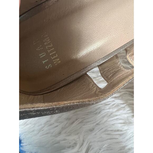Stuart Weitzman Shoes Womens Size 8 Gold Metallic Espadrille Wedge Peep Toe - Picture 12 of 14